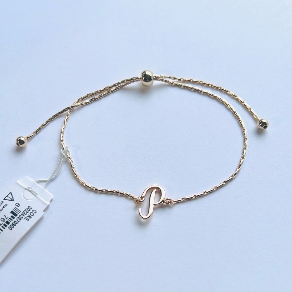 Crown & Ivy Gold Tone‎ Letter P Adjustable Bracelet NWT